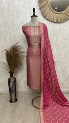 Tissue Unstitched Suit Set With Banarasi Work