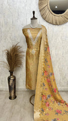 Tissue Unstitched Suit Set With Printed Dupatta