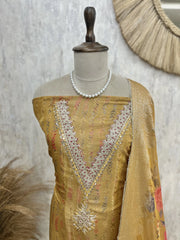 Tissue Unstitched Suit Set With Printed Dupatta