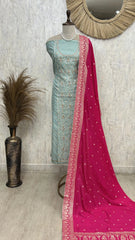 Maheshwari Unstitched Suit Set With Zardosi Work