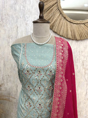 Maheshwari Unstitched Suit Set With Zardosi Work