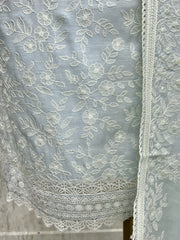 Linen Unstitched Suit Set With Thread Embroidery