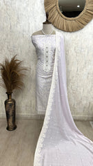 Linen Unstitched Suit Set With Thread Embroidery