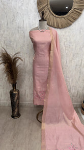 Tissue Unstitched Suit Set With Applique Work