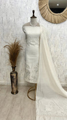 Tissue Linen Unstitched Suit Set With Applique Work