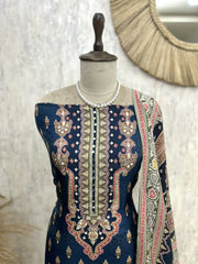Muslin Unstitched Suit Set With Zari Work