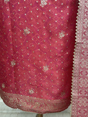 Red Organza Unstitched Suit Set With Organza Dupatta