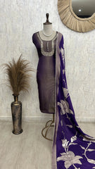 Tissue Unstitched Suit Set With Silk Dupatta And Sequence Work