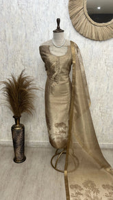Tissue Unstitched Suit Set With Weaving Dupatta
