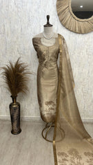 Tissue Unstitched Suit Set With Weaving Dupatta