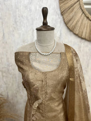 Tissue Unstitched Suit Set With Weaving Dupatta