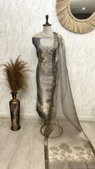 Tissue Unstitched Suit Set With Weaving Dupatta