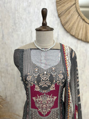 Printed Muslin Unstitched Suit Set With Muslin Dupatta