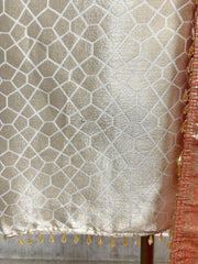 Jacquard Silk Unstitched Suit Set With Organza Dupatta