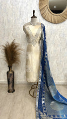 Jacquard Silk Unstitched Suit Set With Organza Dupatta