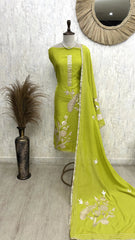 Mul Chanderi Unstitched Suit Set With Mul Chanderi Dupatta