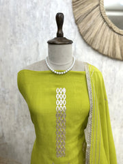 Mul Chanderi Unstitched Suit Set With Mul Chanderi Dupatta