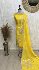 Mul Chanderi Unstitched Suit Set With Mul Chanderi Dupatta