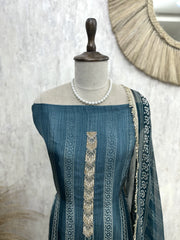 Glass Organza Unstitched Suit Set With Katdana And Sequence Detailing