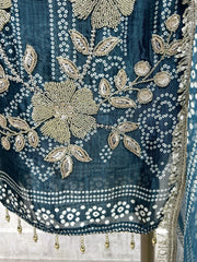 Glass Organza Unstitched Suit Set With Katdana And Sequence Detailing