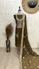 Chinnon Organza Unstitched Suit Set With Chinnon Dupatta