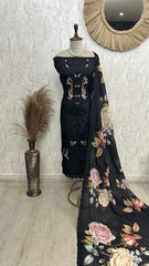 Fine Thread Embroidered Organza Unstitched Suit Set