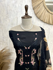 Fine Thread Embroidered Organza Unstitched Suit Set