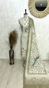 Maheshwari Unstitched Suit Set With Maheshwari Dupatta Featuring Pichwai Work