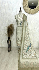 Maheshwari Unstitched Suit Set With Maheshwari Dupatta Featuring Pichwai Work