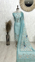 Maheshwari Unstitched Suit Set With Maheshwari Dupatta Featuring Pichwai Work