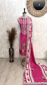 Crepe Unstitched Suit Set Featuring Chinnon Dupatta