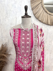 Crepe Unstitched Suit Set Featuring Chinnon Dupatta