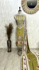 Crepe Unstitched Suit Set Featuring Chinnon Dupatta