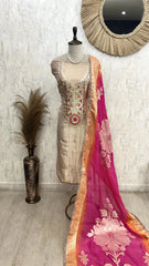 Tissue Unstitched Suit Set Featuring Organza Dupatta