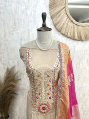 Tissue Unstitched Suit Set Featuring Organza Dupatta