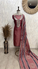 Glass Organza Unstitched Suit Set With Organza Dupatta