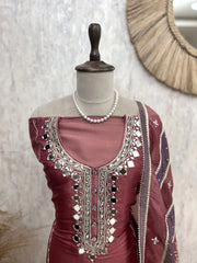 Glass Organza Unstitched Suit Set With Organza Dupatta