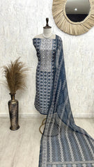 Printed Maheshwari Unstitched Suit Set With Maheshwari Dupatta