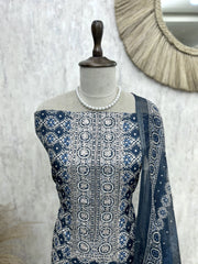 Printed Maheshwari Unstitched Suit Set With Maheshwari Dupatta