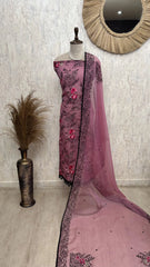 Chiffon Organza Unstitched Suit Set With Chiffon Dupatta