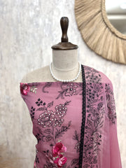 Chiffon Organza Unstitched Suit Set With Chiffon Dupatta