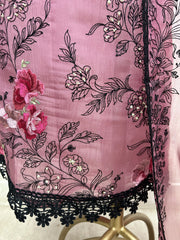 Chiffon Organza Unstitched Suit Set With Chiffon Dupatta