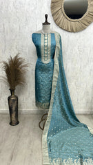Tissue Silk Unstitched Suit Set Featuring Zardosi Work