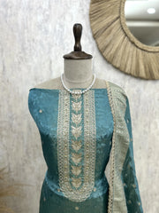 Tissue Silk Unstitched Suit Set Featuring Zardosi Work
