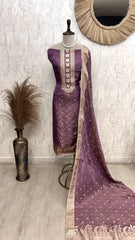 Tissue Silk Unstitched Suit Set Featuring Zardosi Work