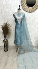Glass Organza Unstitched Suit Set With Glass Organza Dupatta