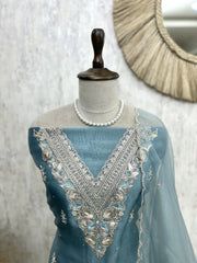 Glass Organza Unstitched Suit Set With Glass Organza Dupatta