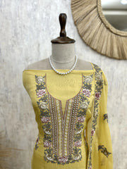 Unstitched Organza Suit Set Featuring Thread Embroidery