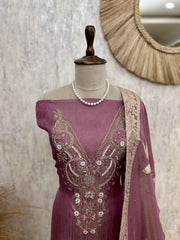 Crush Tissue Unstitched Suit Set With Zardosi Work