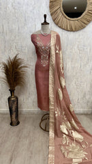 Crush Tissue Unstitched Suit Set With Zardosi Work